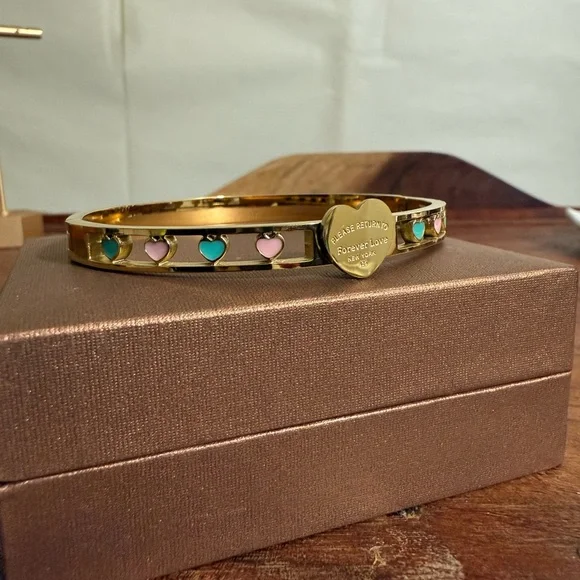 Women 925 Silver Plated Gold Tone Stainless Steel Hollow Heart Bangles Bracelet